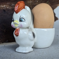 hvid kylling grå rød kam porcelæns ægggebæger gammel æggeholder